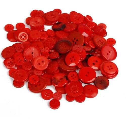 Vintage DIY 100pcs 2 Holes Red Color Round Resin Buttons Sewing Scrapbooking Cardmaking Craft Multi Size Sewing Accessories