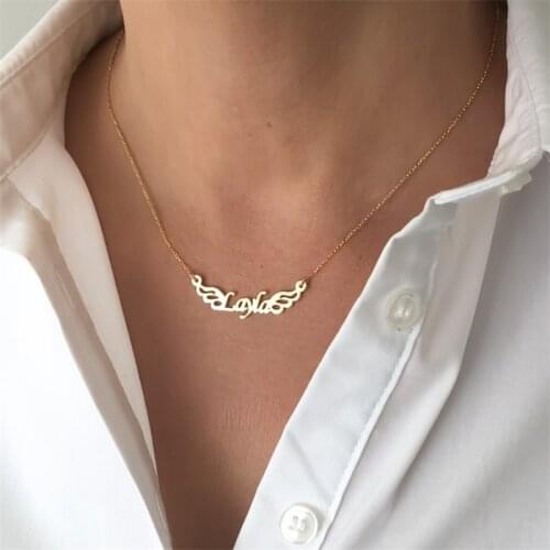 Vintage Jewelry Custom Name Angel Wings Necklaces Stainless Steel Gargantilla Mujer Personalized Bijoux Customized Necklace