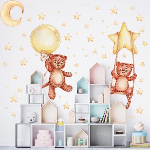 Balloon Tigers Wall Stickers for Kids Room Living Room Home Decoration for Baby Wall Decals Home Decorative Stickers PVC Mural
