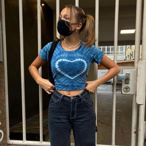 Goth Summer Round Collar T-shirt Love Print To Show The Hilum Leisure Female Y2k Aesthetic Harajuku Crop Tops Fanshion Y2k Shirt