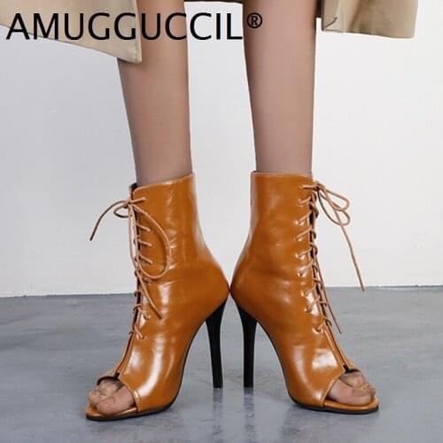 2021 New Plus Big Size 32-48 Black Yellow-Brow Snake-Print Lace Up Fashion Sexy High Heel Females Lady Women Summer Boots X2073