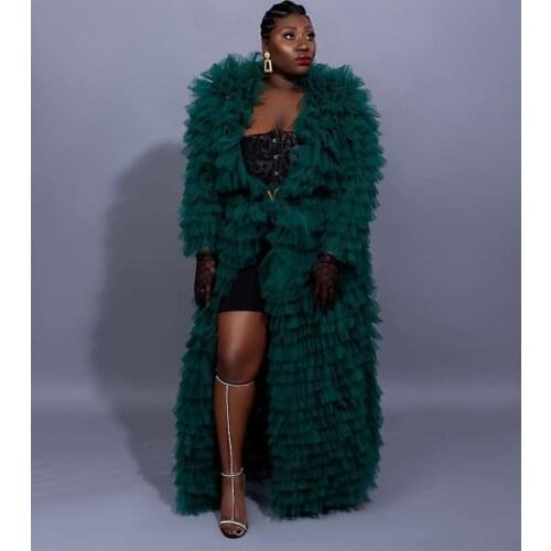 Hot Sale Tulle Party Dresses With Long Sleeves Plus Size Puffy Women Tulle Gowns Custom Made Photo Shoot