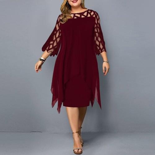 Summer Dress Women 2021 Elegant Mesh Evening Party Dresses Wine Red Casual Plus Size Chiffon Dress Birthday Wedding Club Outfits