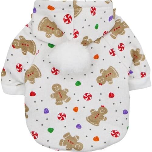 Dog Winter Warm Clothing Small Dog Clothes Trees Snowflake Elk Print Pet Coat Jacket Plush Ball Hoody Dog Sweatshirt Clothing