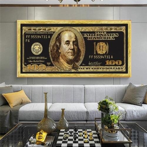 Golden Dollar Inspirational Canvas Art Posters And Prints Silver Money Canvas Paintings On the Wall Art Picture For Living Room