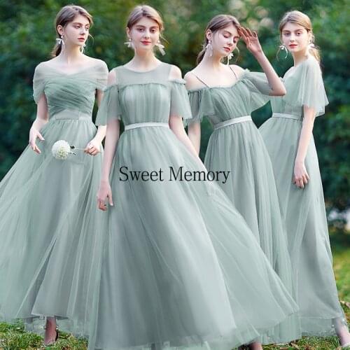 063U029 Custom Made Long Dusty Green Bridesmaid Dresses Sweet Memory Wedding Party Prom Gown Girls Robe