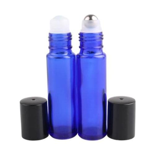 100pcs/lot 10ml Thin Glass Roll on Bottle Sample Test BLue Roller Essential Oil Vials with Stainless Steel/Glass Ball