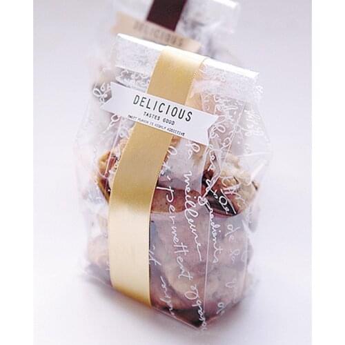 30 pieces/lot) Clear Plastic Cookies Bags With Gold Paper Board,Cellophane Bag For Bakery Gift Macaron Cake Packing