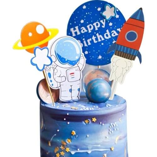 6pcs Space Party Decoration Spaceship Cupcake Toppers Rocket Cake Picks Astronaut Cake Decorative Ornament for Outer Space Party