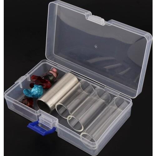 8pcs/lot Guitar Slide Picks Kits 1 Stainless Steel 3 Glass Slides & 1 Thumb 3 Finger Celluloid Guitar Picks with Box