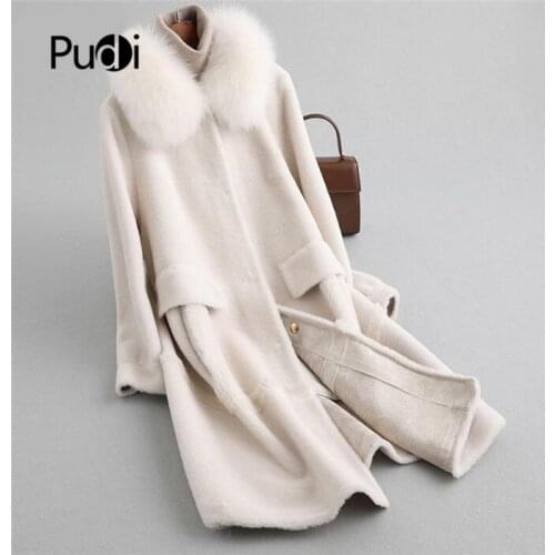 Aorice A19034 lady real wool fur coat jacket with real fox fur collar over size parka women winter warm genuine fur coats trench