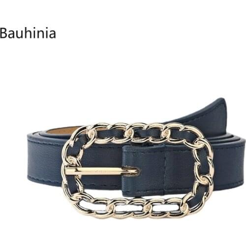 Bauhinia Summer New Style 106*2.3cm Personalized Decorative Dress Ladies Belt Oval Alloy Buckle PU Exquisite Thin Belt