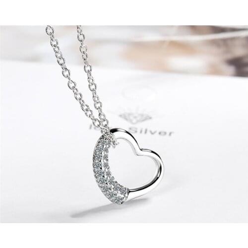 Sole Memory Shiny Cute Diamond Heart Pendant 925 Sterling Silver Clavicle Chain Female Necklace SNE587