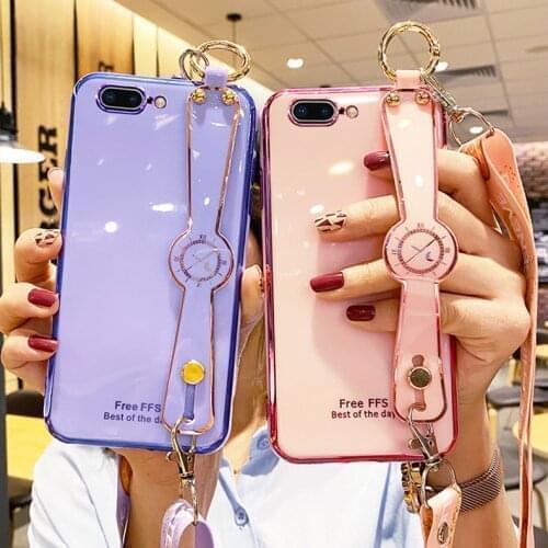 6D Plating Wrist Strap Case For Xiaomi Mi A2 6X 8 Lite 9 9T 10 Ultra Poco X2 F2 Redmi K20 K30 10X Note 7 8 9 Pro 9s Soft Cover