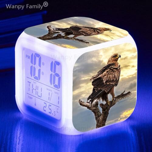 American Bald Eagle Alarm Clock 7 Color LED Glowing Digital Clock Kids Gift Multifunction Desktop Electronic Watches Clock