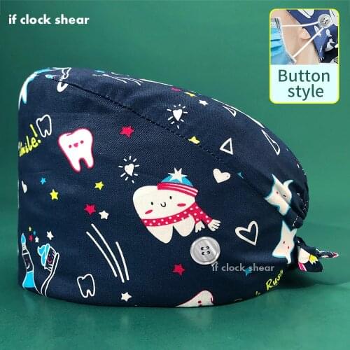Women and mens printing medical surgery cap cotton Doctors nurse hat lab hat Pet clinic Dentist Beautician work cap with button