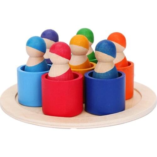 Exclusive Set of 15 Wooden Rainbow Blocks Montessori Toys Friends Peg Dolls Bodies Baby Pretend Play People Figures Kids Toys