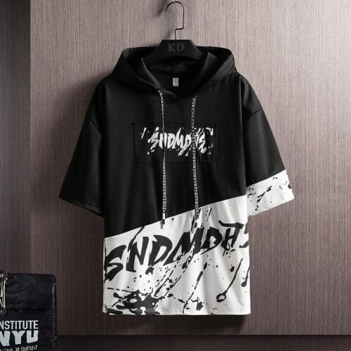 Korean Version Of The Trendy Top T-Shirt Mens Hooded Splash Ink Printing T-Shirt Youth Summer Thin Daily Casual Short-Sleeved