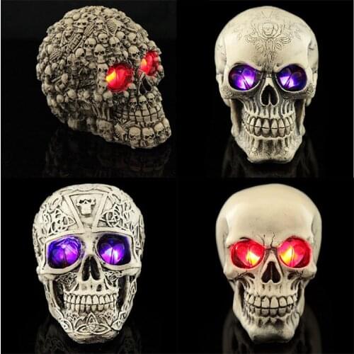Led Human Shape Skeleton Head Homosapiens Skull Statue Figurine Demon Evil Home Decoration Accessories Halloween Scary Party