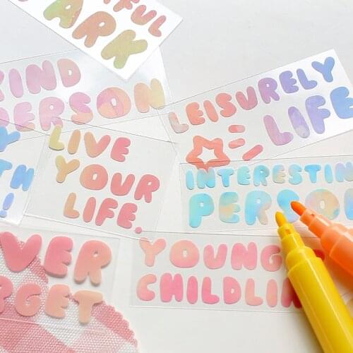 JIANWU 40Pcs Colorful English Kawaii Stickers Aesthetic Simple Decoration Journal Scrapbooking Collage Phone Stickers Stationery