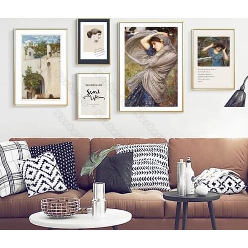European Style Canvas Painting Poster Oil Drawing Pictures Pretty Girls Quotas Beautiful Life Sweet Life for Home Rooms Decorat