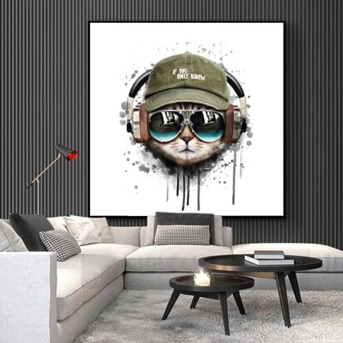 Nordic Style Cool Cat with Glasses Canvas Painting Animal Art Poster and Print Wall Art Pictures for Living Room Home Decoration
