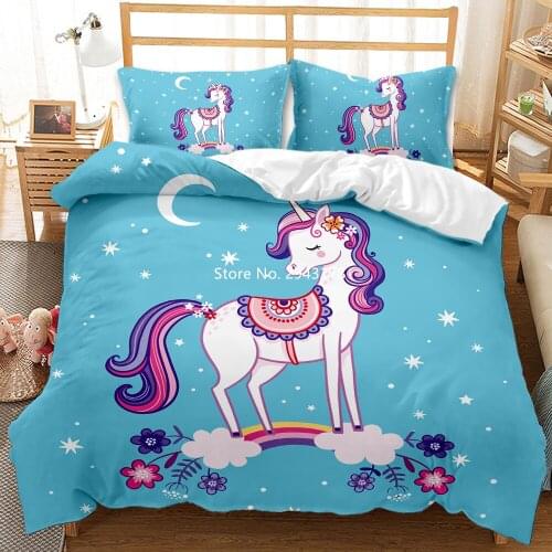 Cartoon Animation Pony Pattern 3D-printed Bedding Set Cute Duvet Covered Pillowcase Bed Home Textile Children Bedroom Decoration