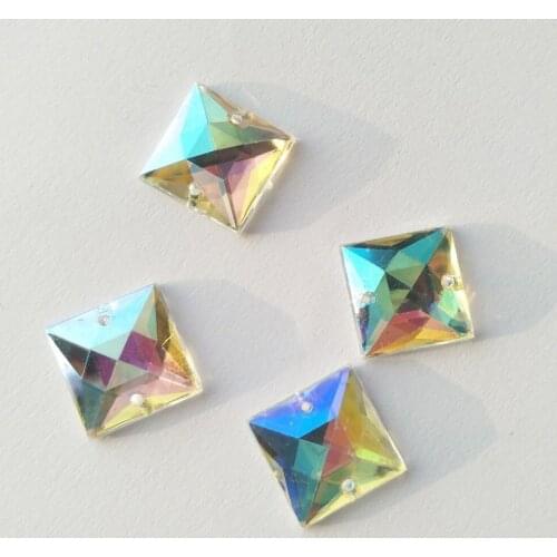 Square Sew on Rhinestones with 2 Holes,Sewing Stone AB Colors Craft Supplies, Flat Back Glass Sewing Crystal Beads