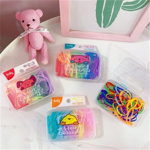 2021 cute jelly candy color tie hair rubber band boxed Disposable Elastic Hair Bands Ponytail Holder Scrunchies Kids Hair Access
