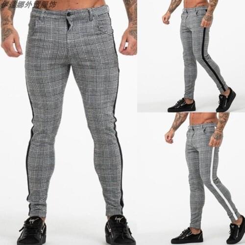 2-color mens trousers, tight-fitting stretch, black white plaid suit trousers, formal suits, thongs, trendy streetwear for men