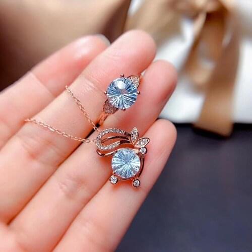 Real Natural Topaz jewelry set Natural Real Topaz 925 sterling silver 1pc pendant,1pc ring