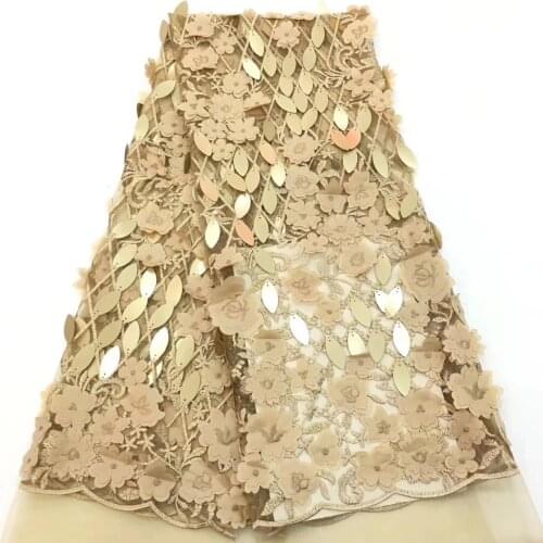 Latest Nigerian laces Fabric Gold Laces Fabrics With Sequins 3D Flowers High Quality Nigerian Lace For Wedding Dress CD29081