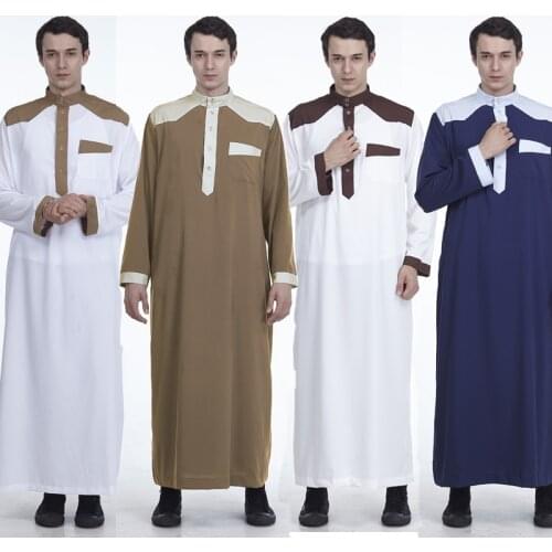 New Muslim Ethnic Clothing Men Saudi Arab Pakistan Hijab Long Robe Turkey Kimono Jubba Thobe Kaftan Islam Abaya Costumes 4 Color
