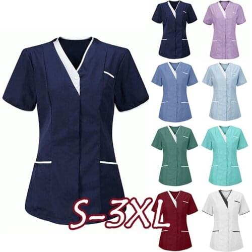 New Nurses Womens Nursing Tunic Working Uniform Clinic Carer V-Neck Protective Clothing Tops