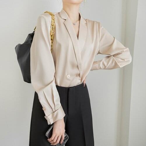 New arrival fashion spring BF coat lady OL casual temperament acetate double-breasted suit satin simple loose oversized jacket