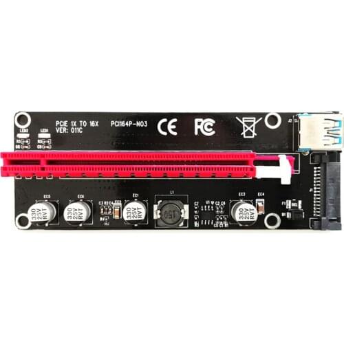 New VER 011C Riser PCI-E PCIe Extender PCI Express Riser Card 1x to 16x USB 3.0 Cable SATA 15pin Power LED for BTC Miner Mining