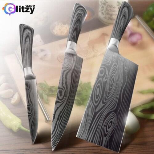 Kitchen Knife 5 7 8 Inch Stainless Steel Chef Utility Santoku Knives Imitated Damascus Pattern Cleaver Meat Vegetable Sharp Tool
