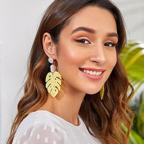 Wholesale ZA New Acrylic Leaves Flowers-Shaped Dangle Drop Long Earrings Hot Resin Jewelry Accessories For Women Wedding Gift