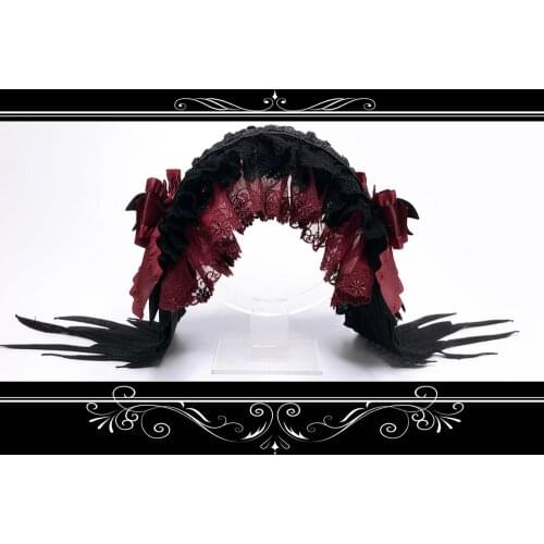 Dark devil style Original Handmade Cosplay party lolita Black red Lace cross wing Vintage Gothic Headband hairpin Headwear Prop