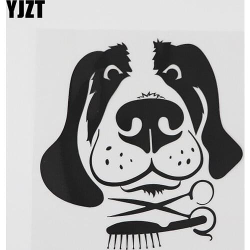 YJZT 13.1CMX13.5CM Dog Grooming Comb Pets Head Decal Vinyl Car Sticker Black/Silver 8A-0548