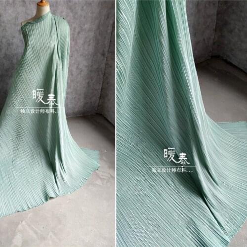 Pleated Fabric Light Green Miyake Folds Imitation Cotton Linen DIY Patches Art Painting Decor Clothes Dress Designer Fabric
