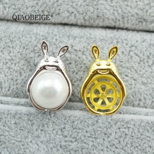 QIAOBEIGE factory DIY 925 sterling silver charm cat pendant for women pendant mounts diy jewelry fresh water pearl gold jewelry