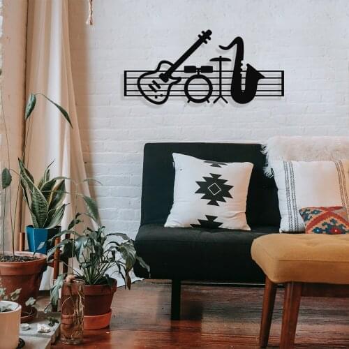 MIGNATIS Frame Jazz Music and Piano Guitar Drum Design Metal Wall Decor - Kitchen Wall Decor, Office, living Room
