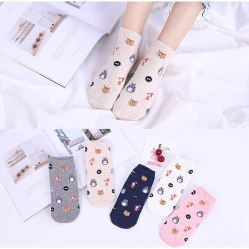 Cute Cartoon Totoro Socks Spirited Away Ghibli Miyazaki Anime Women Socks Harajuku Summer Totoro Stripes Funny Ankle Socks
