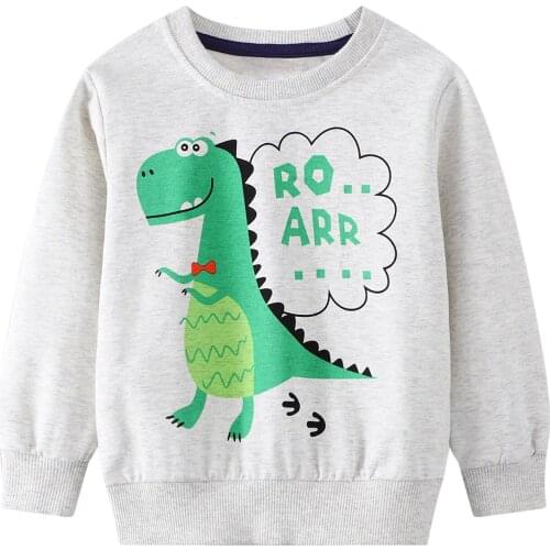 Jumping Meters Boys Long Sleeves Cute Dinosaur Pattern Ehite Color Sweatshirts Kids Clothes Autumn Childrens Clothing 2-7Year