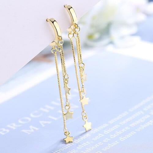 Three Chain Tassel Star Pendant Small Hoop Earrings Gold/Silver Color Small Loop Huggie Earrings Fashion Jewelry Gift for Women