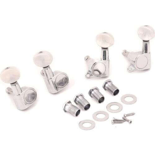 Musiclily 2R2L Sealed Ukulele Tuners Tuning Pegs Keys Machine Heads Set, Chrome with White Pearl Button