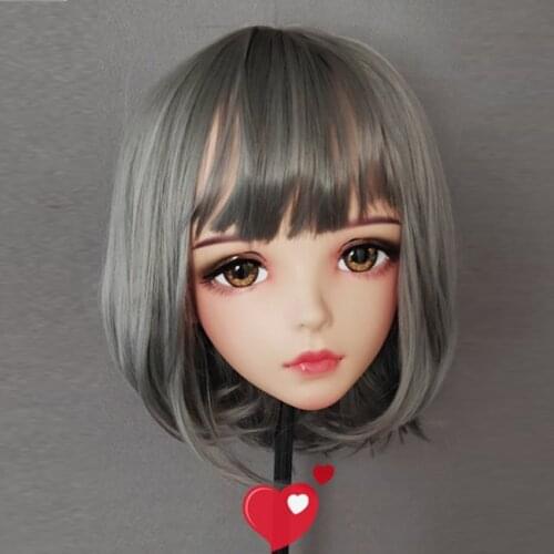 Wan-02)Female Sweet Girl Resin Half Head Kigurumi BJD Eyes Crossdress Cosplay Japanese Anime Role Lolita Mask With Eyes And Wig