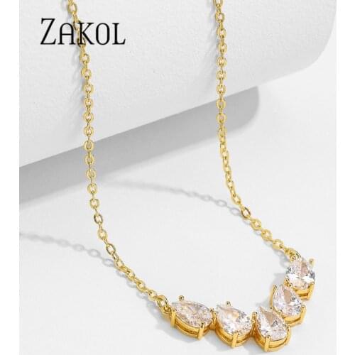 ZAKOL Women Water Drop Cubic Zirconia Wedding Jewelry Gifts Shiny Temperament Pendant Necklaces FSNP2161