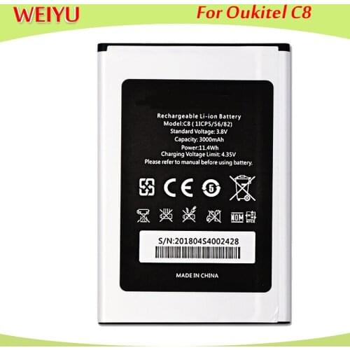 For Oukitel C8 Battery Backup Replacement Batterie Bateria Batterij Accumulator For Oukitel C8 Mobile Phone 3000mAh